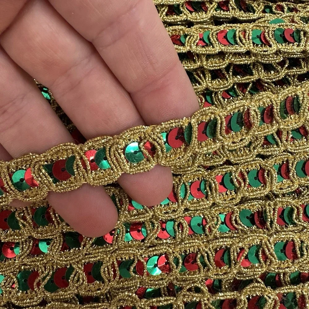 100+ Yards Sequin Trim Lot Christmas Gold Red Green Lace Sewing Costume Craft